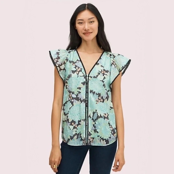 ♠️ Kate Spade Dahlia Bloom Floral Burnout Top NWT - Picture 6 of 8